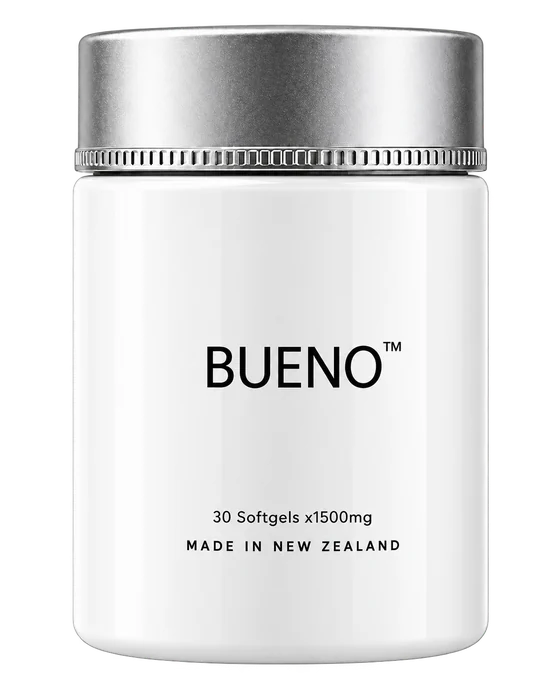 BUENO 白色瓶身与银色瓶盖的产品正面